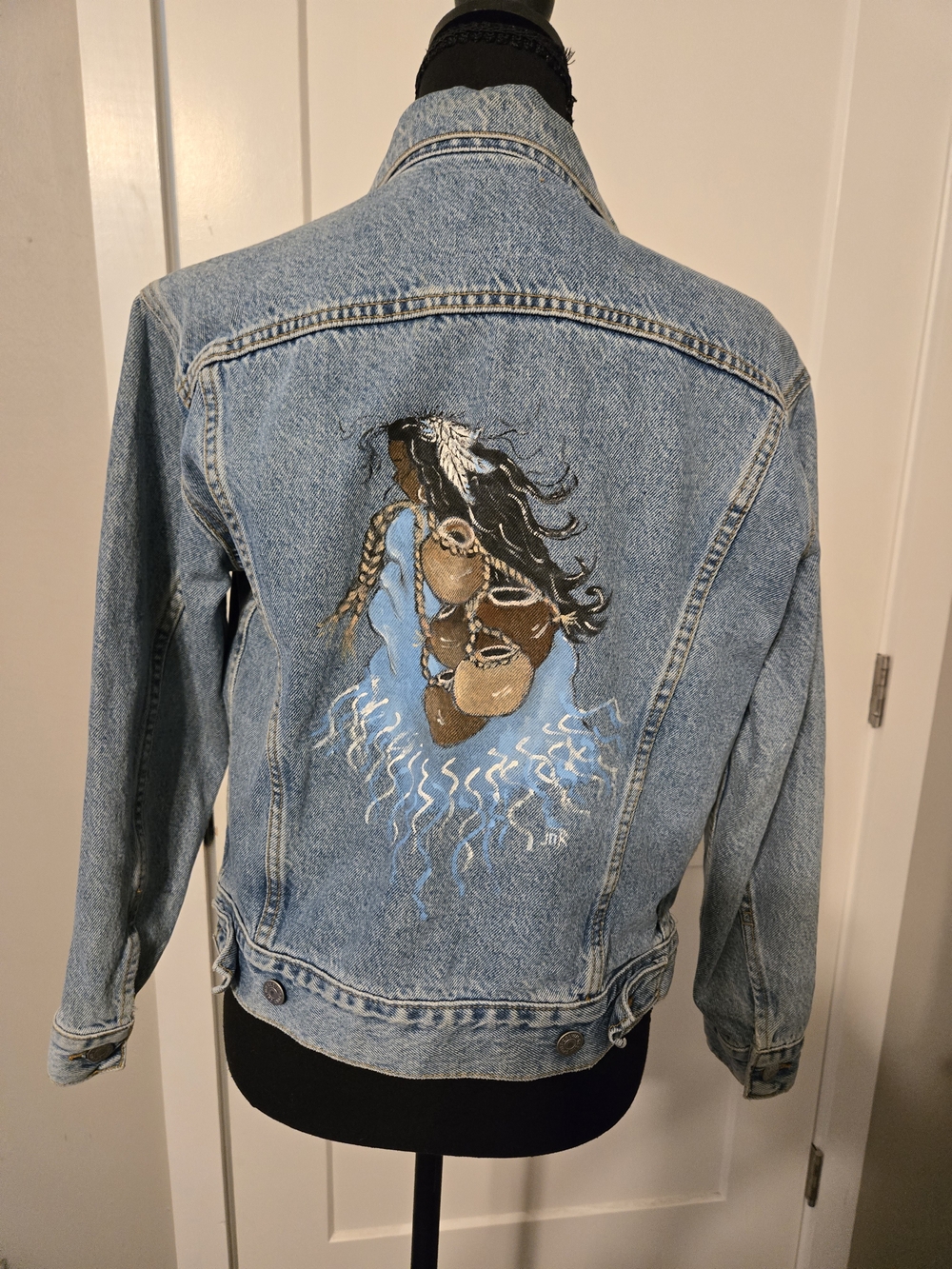 VTG 90s Calvin Klein USA Made Custom Hand Painted Denim Jacket P XS